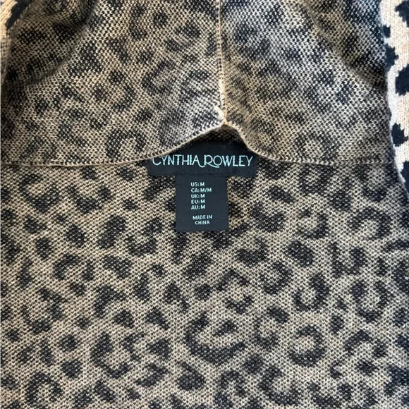 Cynthia Rowley Sz M Animal Cheetah Leopard Print Open Cardigan Tan Black Pockets - Picture 4 of 11